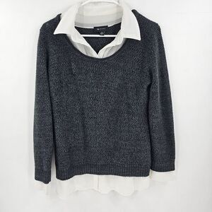 Ab studio long sleeve shirt gray collared layered y2k sweater schoolgirl medium